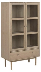 Moderní prosklená knihovna do obýváku Aston bělený dub se zásuvkou 80 cm