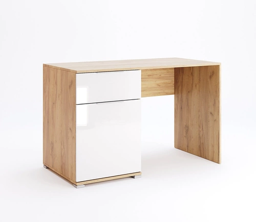 Moderní psací stůl Tissa dub craft a bílý lesk se zásuvkou pro práci a studium 120 cm