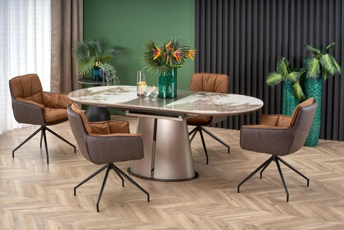 Rozkládací jídelní stůl Bonnel moderní béžový mramor oválný 160-200 cm Intesi