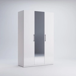 Šatní skříň Flory 3dveřová s zrcadlem bílý lesk moderní do ložnice 134 cm
