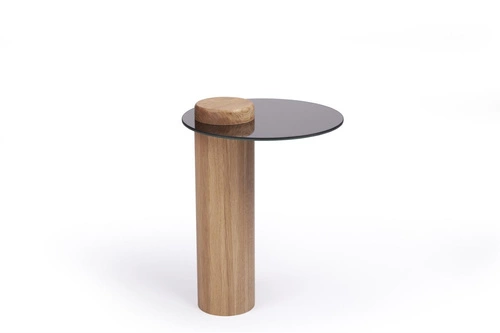 Kulatý konferenční stolek TYK 430 dubový s zrcadlovou deskou moderní do obýváku NORDIFRA