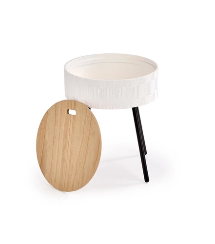 Kulatý bílý skandinávský konferenční stolek s úložným prostorem do obýváku 38 cm