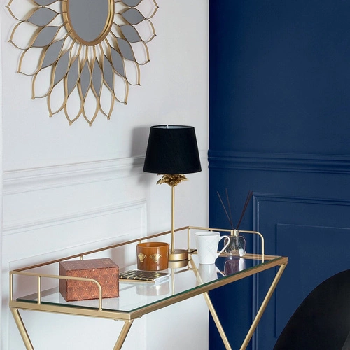 Noční lampa do ložnice Palma Atmosphera černo-zlatá moderní s látkovým stínidlem 45,5 cm