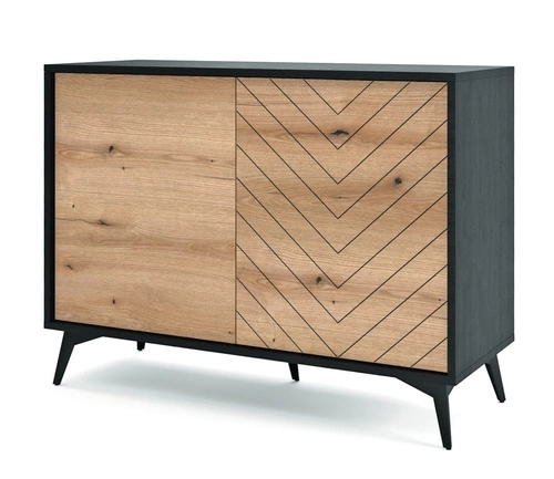 Loftová komoda Fargo s černým moderním designem, na nožkách, vzor rybí kost, 104 cm do obýváku