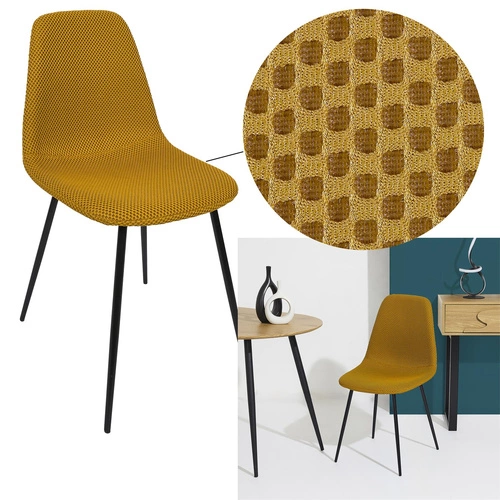 Čalouněná žlutá jídelní židle Pori Intesi moderní na černých nohách do kuchyně a jídelny