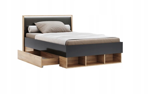 Studentská postel Lana 140x200 do ložnice se zásuvkami a LED, moderní šedý dub