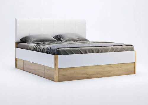 Postel do ložnice Tissa 180x200 bílá moderní s čelem a zásuvkami