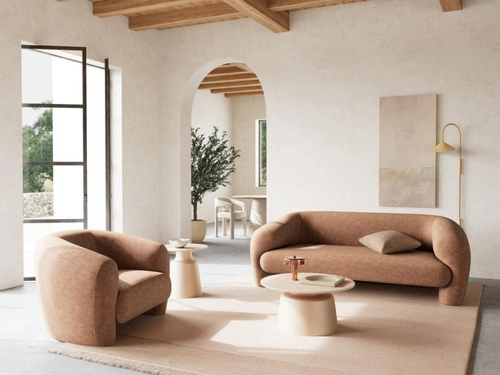 Konferenční stolek Santorini 70 kulatý béžový keramický do obýváku