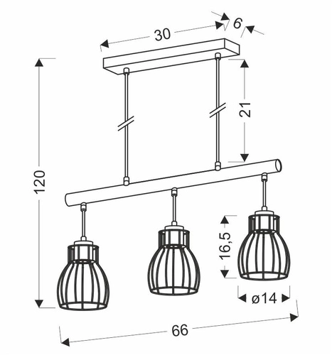 Závěsné svítidlo Bernita černé loftové 3x E27 do obýváku, kuchyně nebo jídelny 66 cm