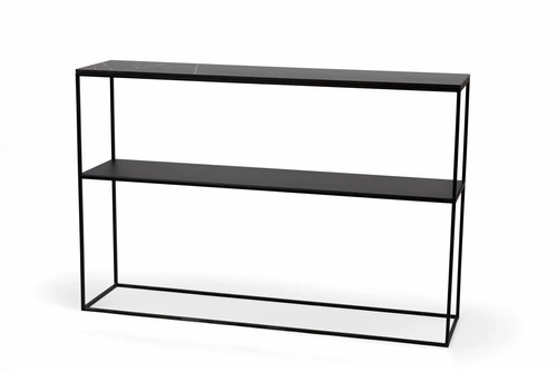 Moderní úzký konzolový stolek STAM 280 NORDIFRA do předsíně a obývacího pokoje s policí, černý šedý