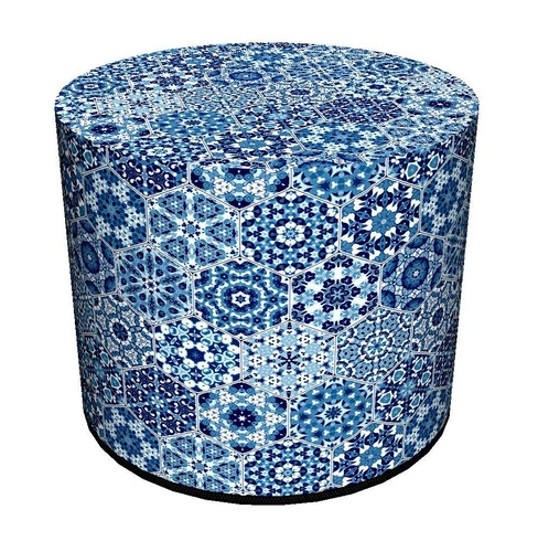 Modrý kulatý taburet Intesi moderní čalouněný do obýváku a ložnice 40 cm