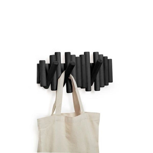 Umbra Picket moderní nástěnný věšák do předsíně černý dřevěný skládací 5 háčků