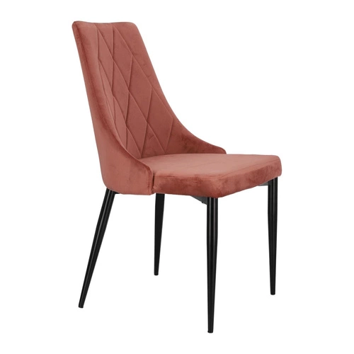 Růžová sametová jídelní židle Magnat v glamour stylu na černých kovových nohách Intesi