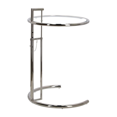 Konferenční stolek Frame kulatý skleněný stříbrný moderní nastavitelný do obýváku inspirovaný E.Gray