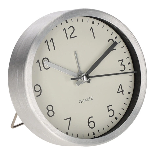 Stříbrný moderní budík Quazi stolní hodiny do ložnice a kanceláře průměr 9 cm Intesi