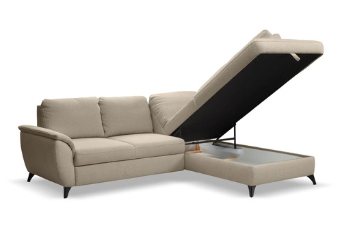 Rohová rozkládací sedačka Nevada béžová pravá do obýváku moderní s úložným prostorem