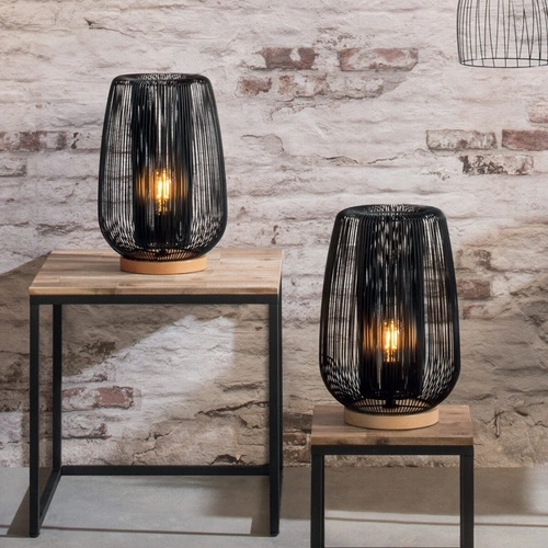 Noční lampička Noda černá kovovo-dřevěná do ložnice loftová 40,5 cm