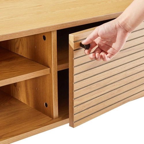 TV stolek dřevěný Lattes dub 150 cm moderní s lamelami na vysokých nohách do obýváku