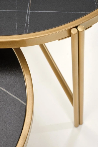 Sada 2 kulatých konferenčních stolků Kalund černý mramor zlatý glamour do obýváku Intesi