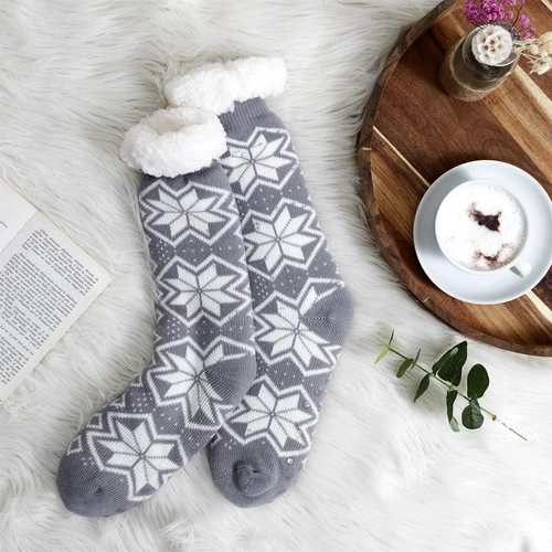 Zimní protiskluzové ponožky Intesi šedé s kožíškovým lemem velikost 36-41