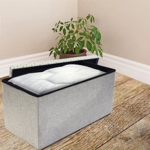 Skládací šedý taburet Intesi Velse s úložným prostorem obdélníkový do obýváku a dětského pokoje