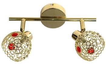 Stropní lampa glamour Aron CANDELLUX zlatá s červeným krystalem do obýváku 2-světelná