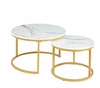 Sada 2 kulatých konferenčních stolků Bennett bílý mramor zlatý moderní glamour do obýváku