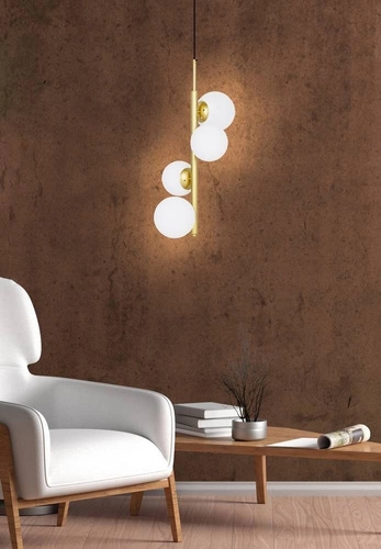 Závěsná lampa Cordel zlatá čtyřsvítidlová skleněná do obýváku a jídelny CANDELLUX