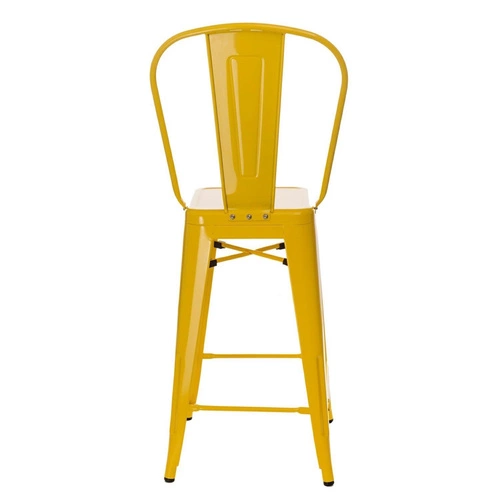 Barová židle Paris Back 66 cm žlutá kovová s opěradlem k kuchyňskému ostrůvku industriální ve stylu Tolix