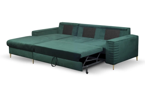 Rohová rozkládací pohovka Hald sametová lahvově zelená levá moderní do obýváku