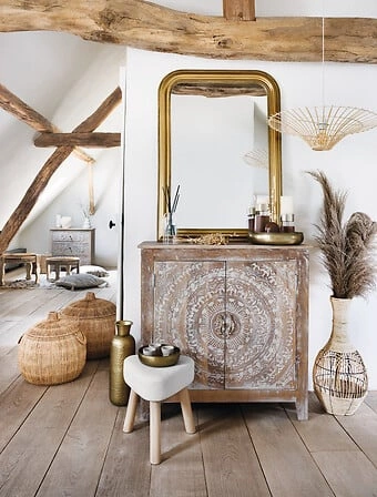 Zrcadlo Adele obdélníkové zlaté glamour do obýváku v dřevěném rámu na zeď 103x74 cm