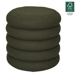 Okruglý čalouněný taburet s úložným prostorem Atom khaki do obýváku a ložnice 42 cm