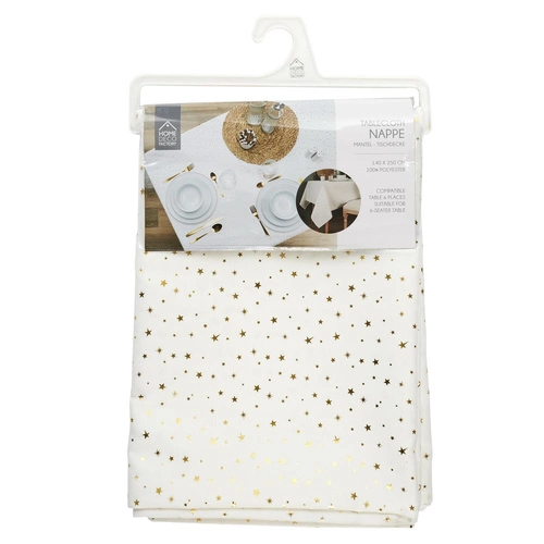 Bílý a zlatý moderní obdélníkový ubrus Star Dore 140x250 cm do jídelny Intesi