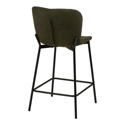 Barová židle Maceda bouclé zelená do kuchyně 65 cm s opěrkou moderní