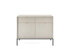 Komoda Delicious moderní v kasmírové barvě s drážkováním a zásuvkami na černých nohách do obýváku 104 cm