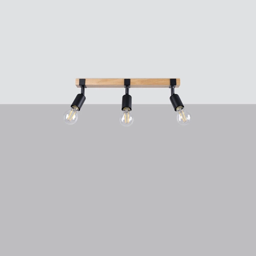 Stropní svítidlo ZUCA 3 černé moderní kovové s dřevem do obývacího pokoje a kuchyně SOLLUX