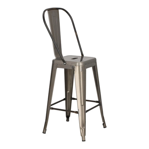 Barová židle Paris Back 66 cm kovová s opěrkou industriální ke kuchyňskému ostrůvku stříbrná D2.DESIGN