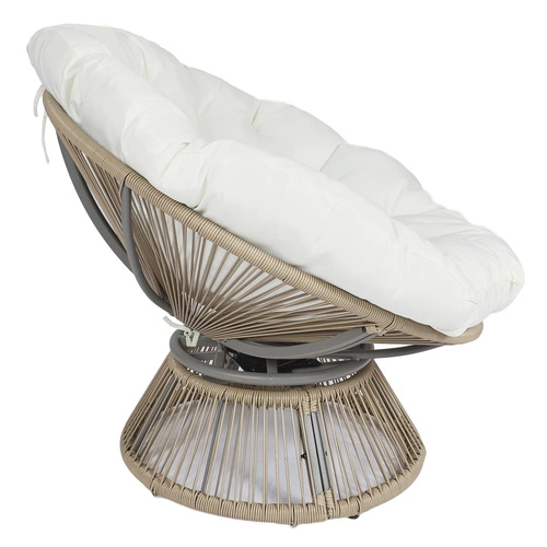 Relaxační otočné křeslo Nucan do obýváku a na terasu boho ratanové s polštářem bílé