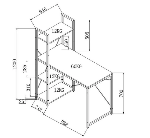 Rohový industriální psací stůl s nástavcem Nare dub sonoma černý do pracovny a kanceláře Intesi