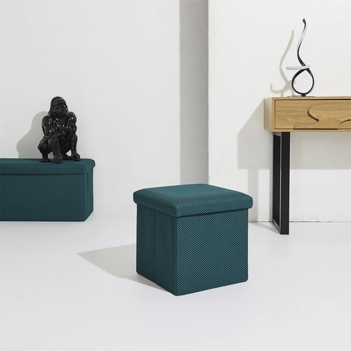 Skládací taburet s úložným prostorem Vels Atom tyrkysový čtvercový do předsíně a studentského pokoje