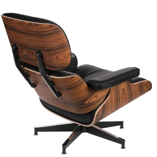 Kožené otočné relaxační křeslo Vip černé moderní do obýváku inspirované Lounge Chair