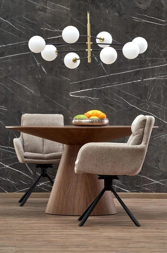 Moderní kulatý jídelní stůl Obituar 136 cm ořechový na jedné noze Intesi