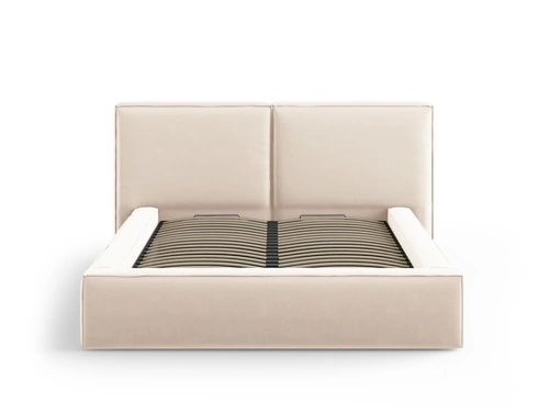 Čalouněná postel Jodie II 180x200 béžová sametová s úložným prostorem do ložnice glamour