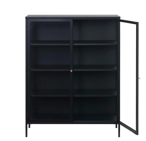 Vitrína Carmel černá kovová loftová do obýváku na knihy a alkohol