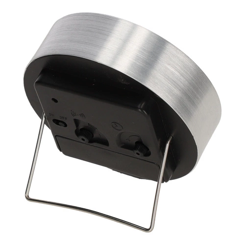 Stříbrný moderní budík Quazi stolní hodiny do ložnice a kanceláře průměr 9 cm Intesi