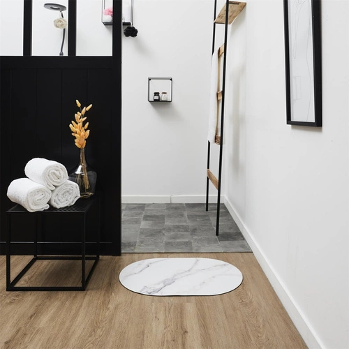 Koupelnová předložka Marble Intesi oválná bílý mramor extra savá mikrovlákno 40x60 cm