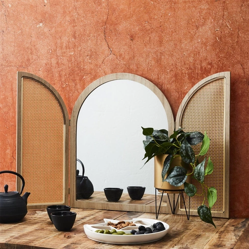 Závěsné zrcadlo Bali otevírací boho v dřevěném rámu do předsíně a ložnice Intesi