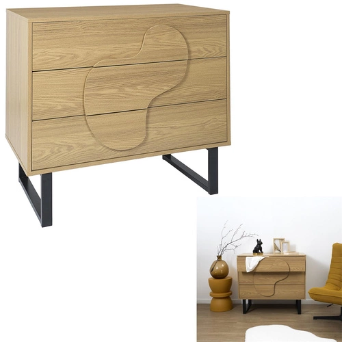 Moderní komoda Calypso se 3 zásuvkami dub artisan a černá do ložnice 120 cm