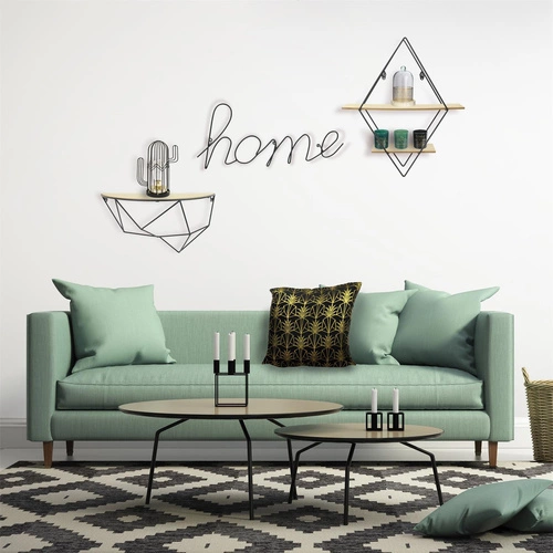 Závěsná police na květiny a dekorace Diamond černá dřevěná moderní 46 cm