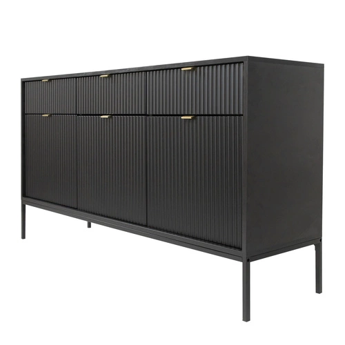 Komoda Delicious černá s drážkovaným povrchem a zásuvkami 154 cm moderní do obýváku Intesi
